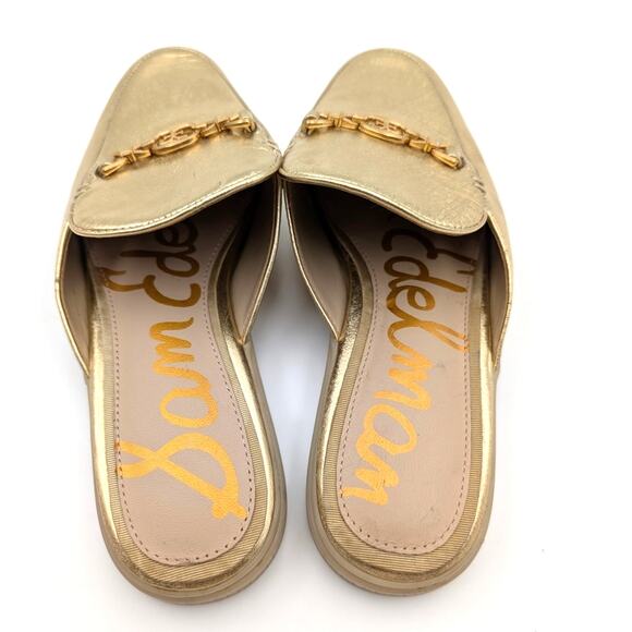 Sam Edelman Kira Slip On Mule Women's Logo Leather Gold Size US7M EU38 - Picture 5 of 11